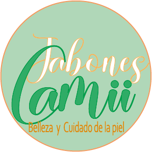 Variación de logo Jabones Camii en verde y naranjo.