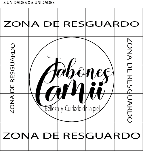 Diagrama de zona de resguardo del logotipo Jabones Camii.